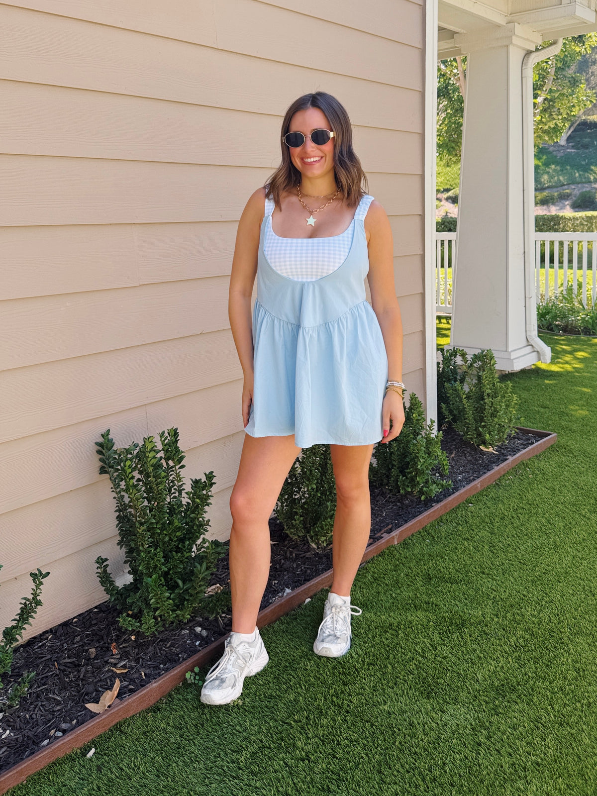 Sweet Escape Gingham Athletic Romper Dress