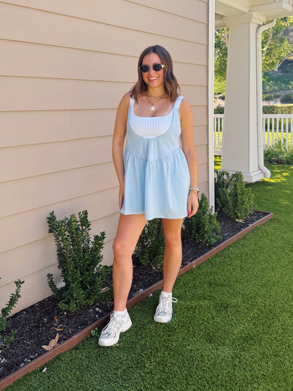 Sweet Escape Gingham Athletic Romper Dress
