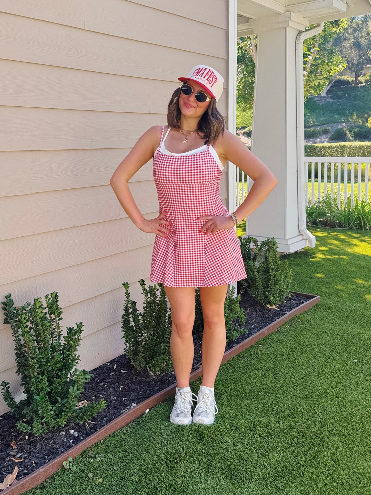 On The Move Gingham Layered Athletic Dress