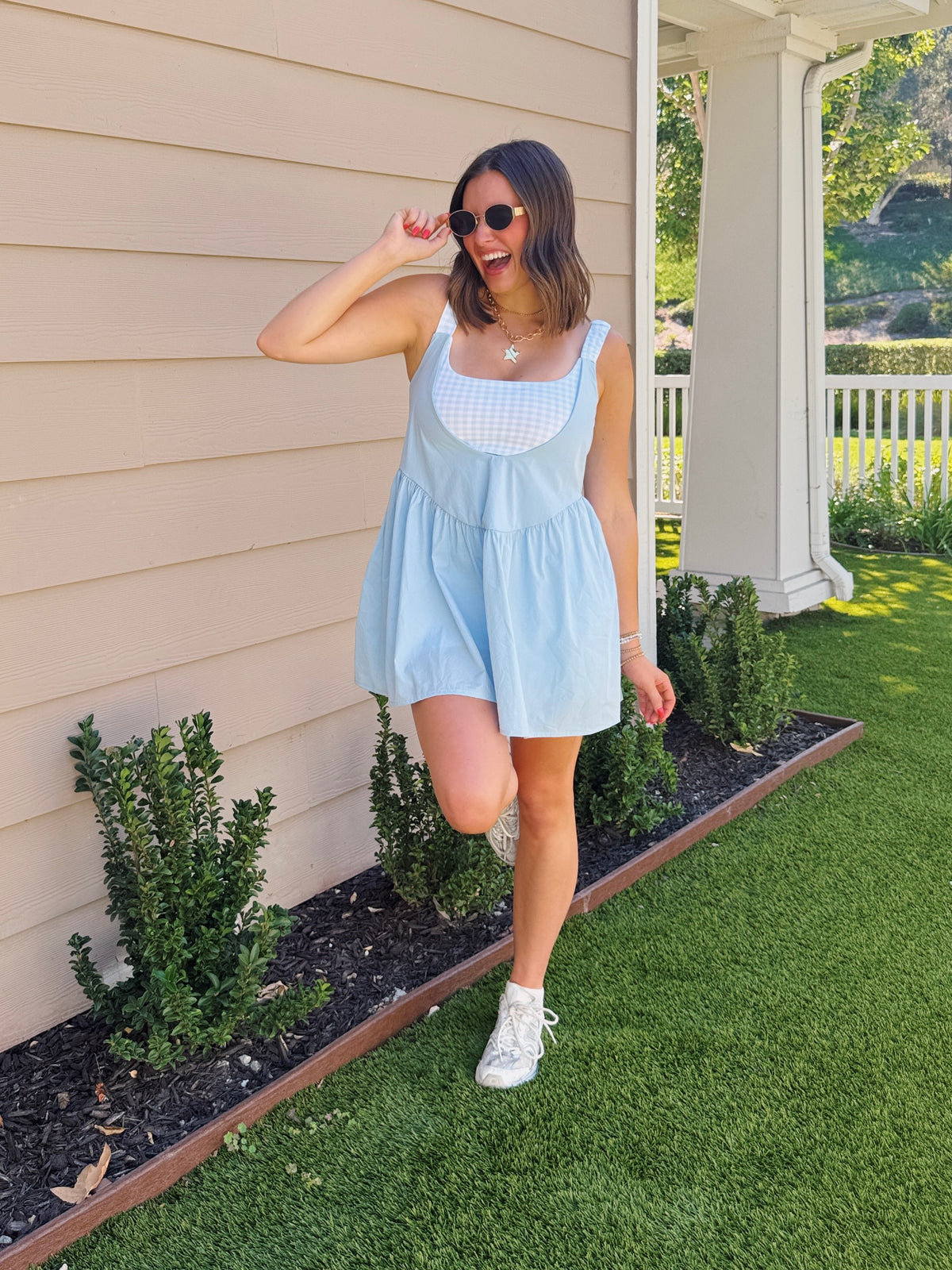 Sweet Escape Gingham Athletic Romper Dress