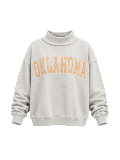 PREORDER: Pinstripe Embroidered Oklahoma Mock Neck Sweatshirt (EARLY OCTOBER)