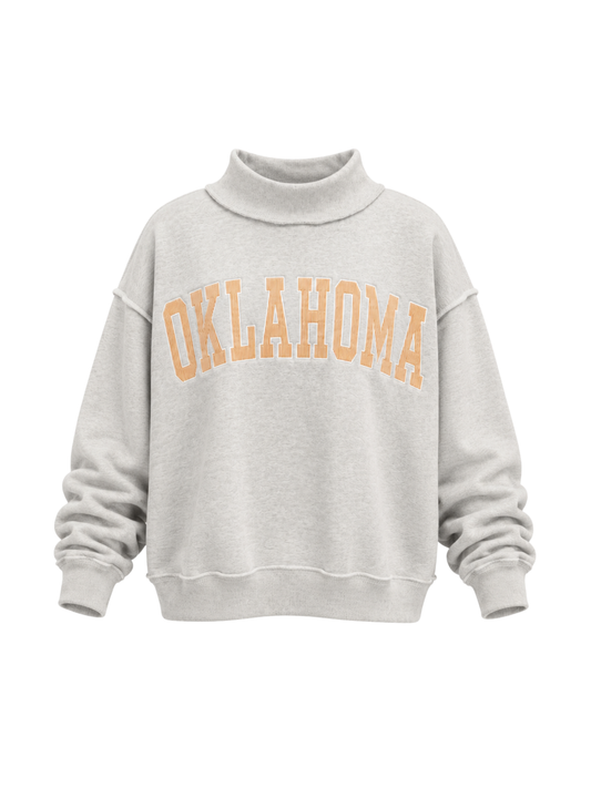 PREORDER: Pinstripe Embroidered Oklahoma Mock Neck Sweatshirt (EARLY OCTOBER)