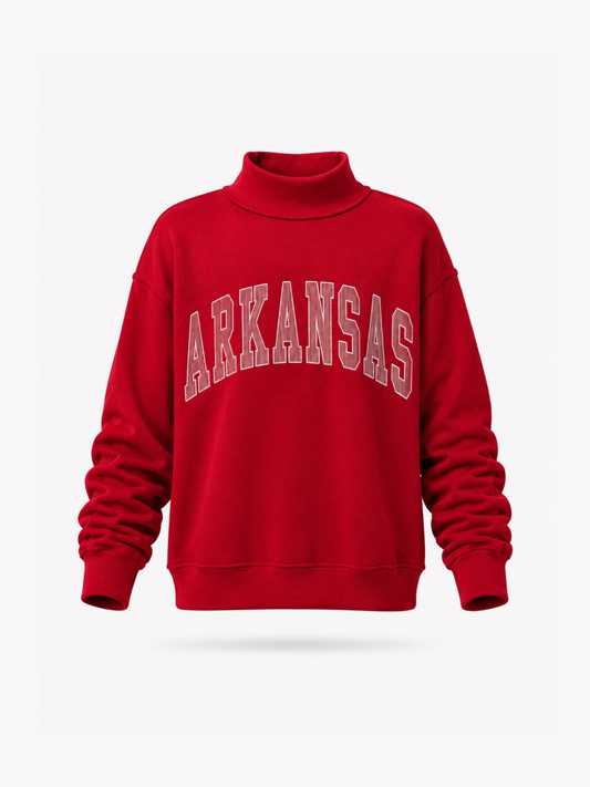 Pinstripe Embroidered Arkansas Mock Neck Sweatshirt