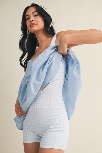 PREORDER: Sweet Escape Gingham Athletic Romper Dress (LATE JUNE)
