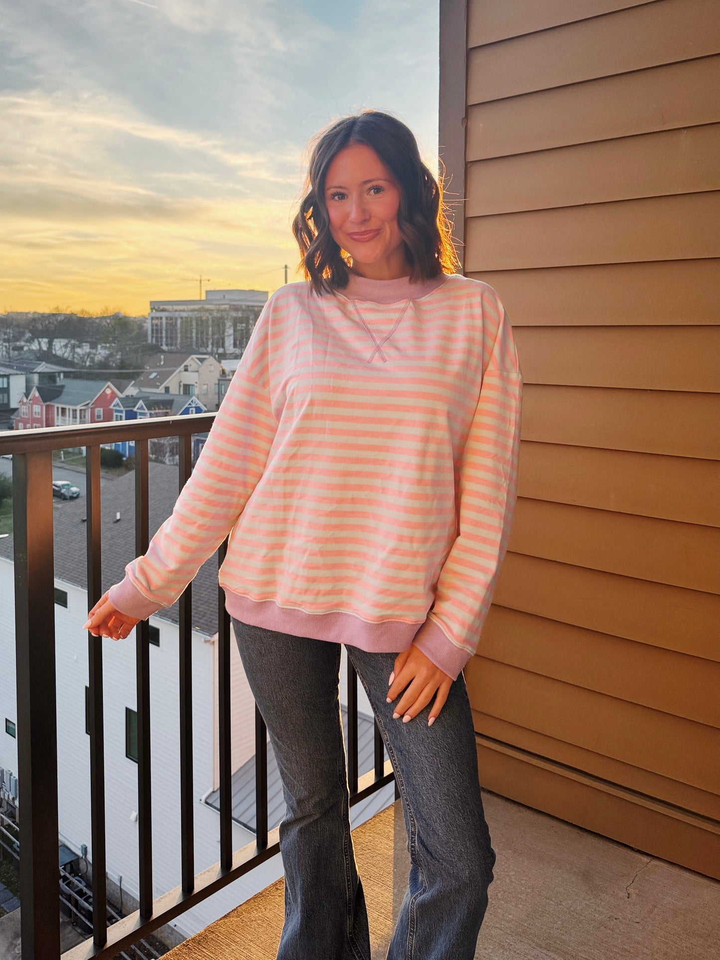 Cotton Candy Striped Mock Neck Sweatshirt