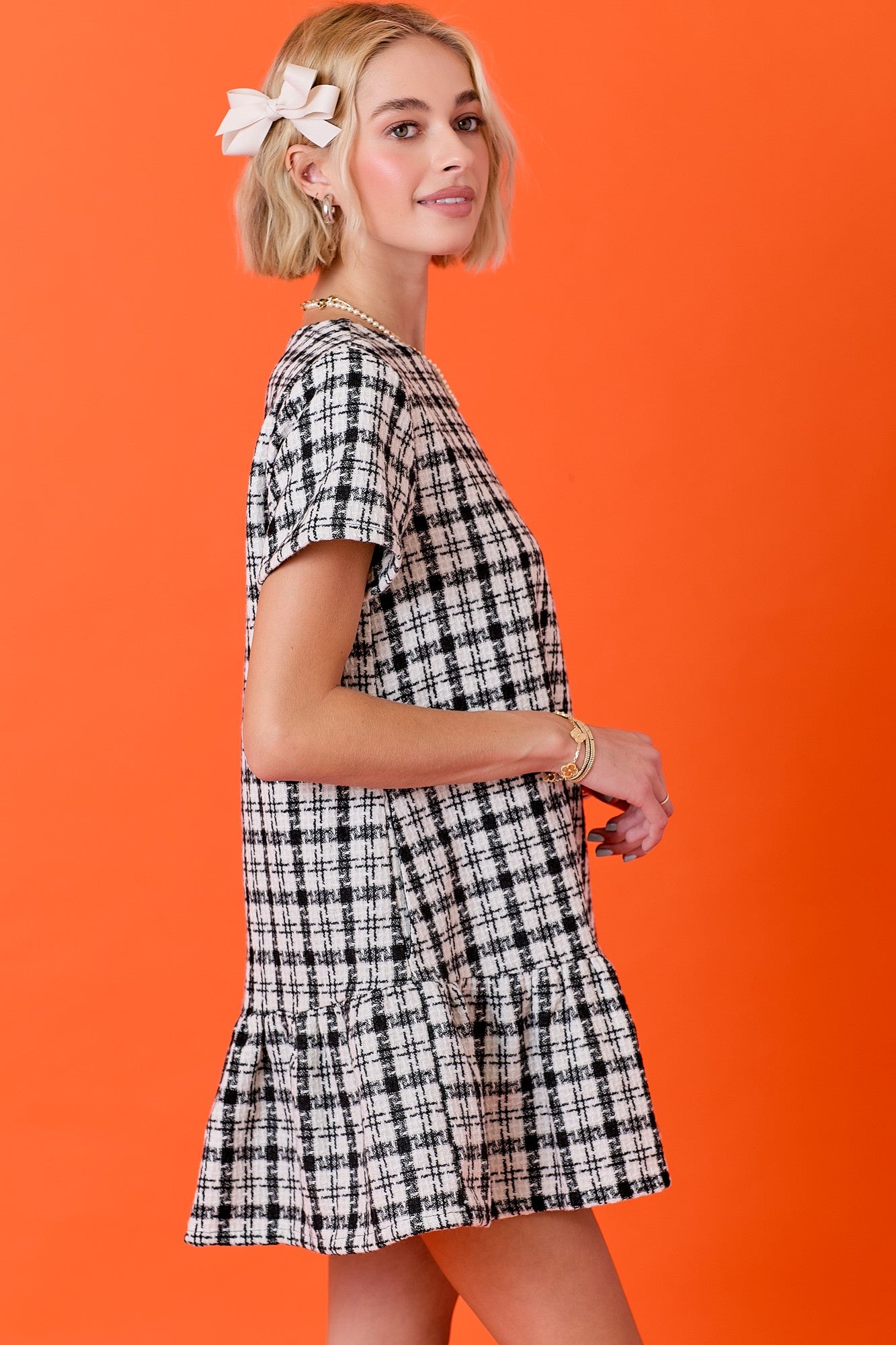 Across The Pond Plaid Tweed Dress