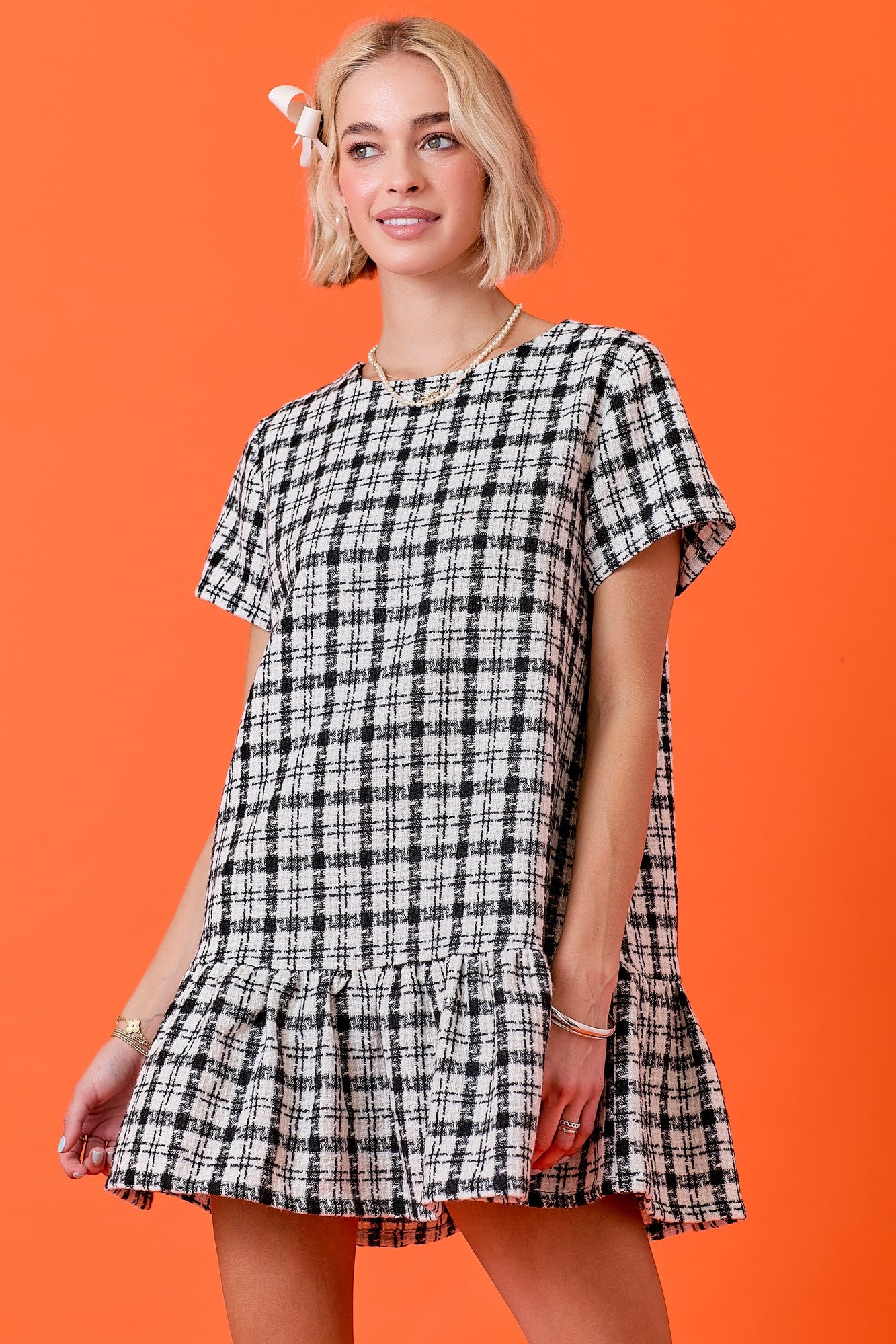 Across The Pond Plaid Tweed Dress