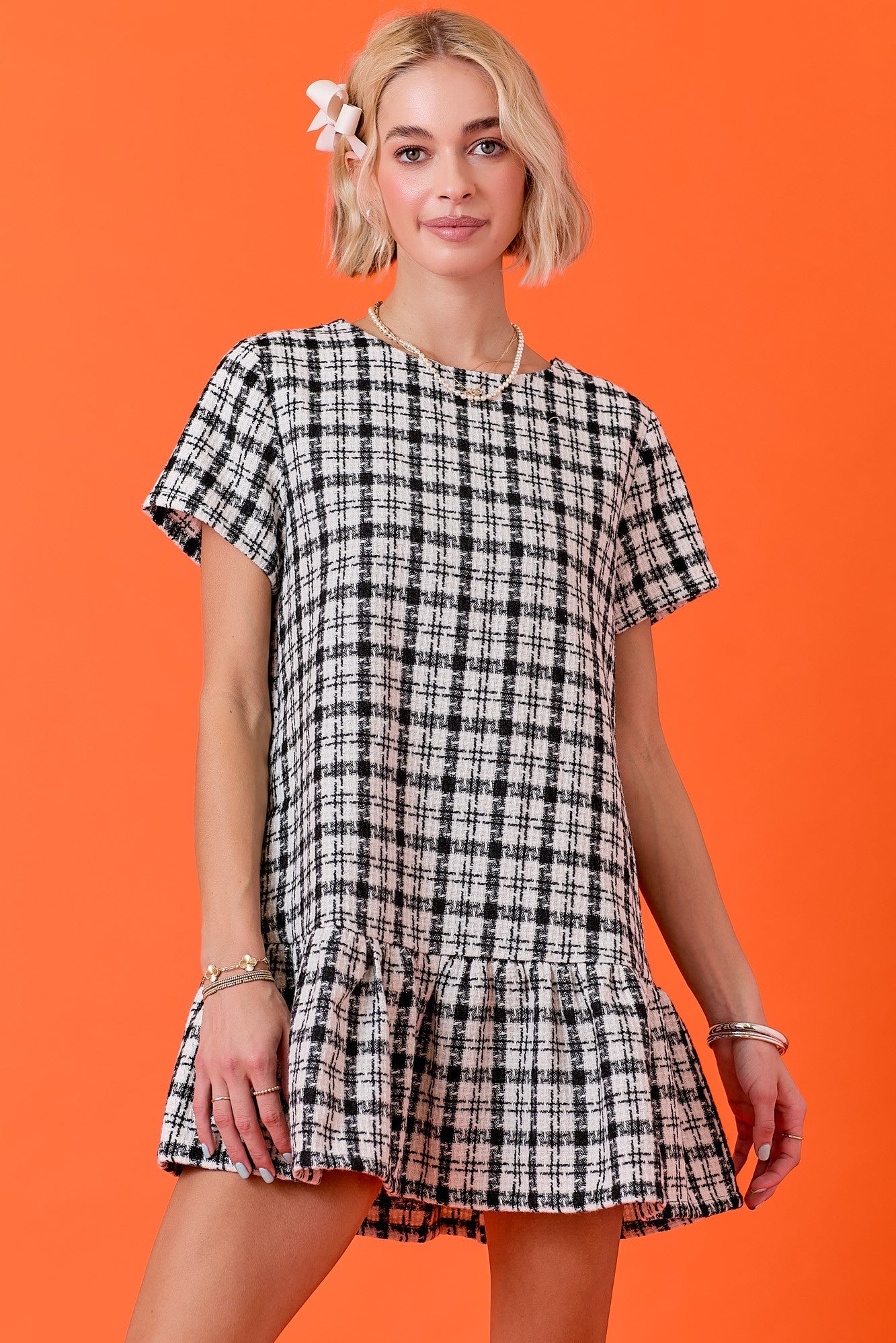 Across The Pond Plaid Tweed Dress