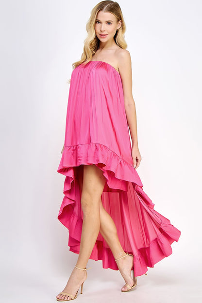 Go With The Flow High Low Satin Dress