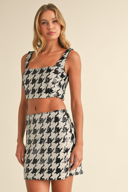 Double Trouble Sequin Houndstooth Top & Skirt Set