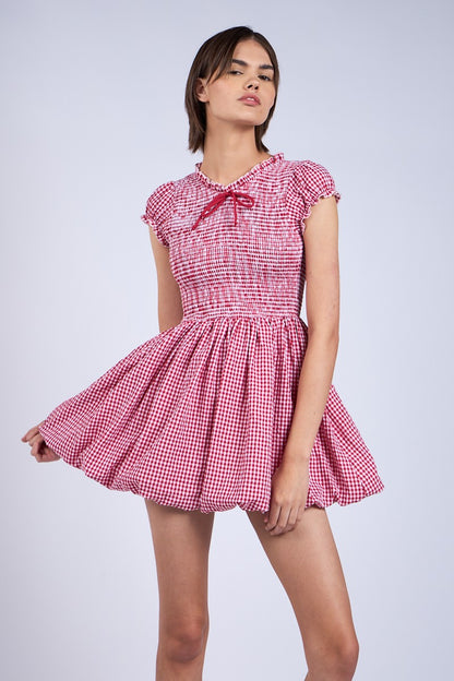 Dollhouse Smocked Gingham Bubble Dress