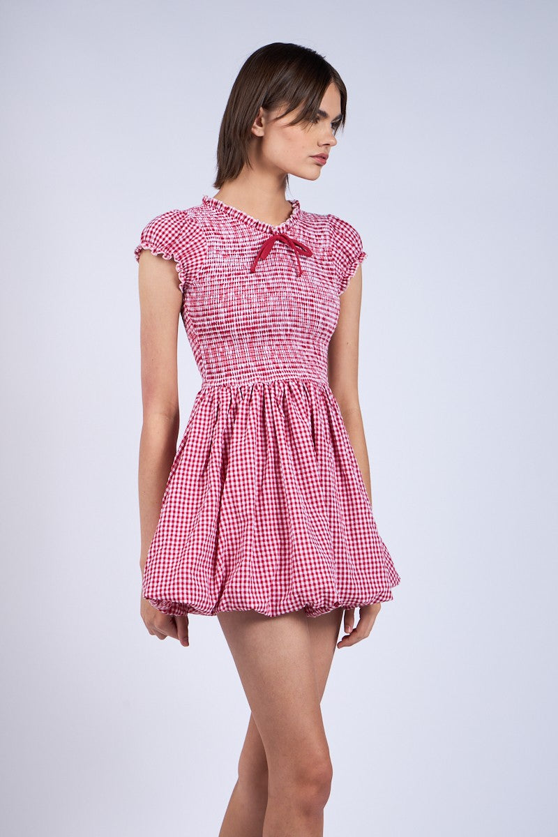 Dollhouse Smocked Gingham Bubble Dress