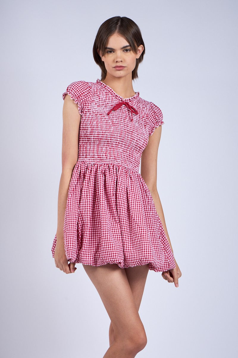 Dollhouse Smocked Gingham Bubble Dress