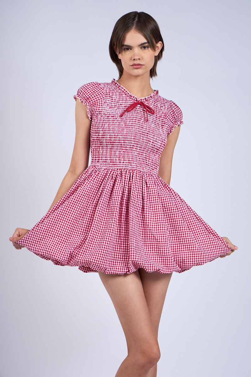 Dollhouse Smocked Gingham Bubble Dress