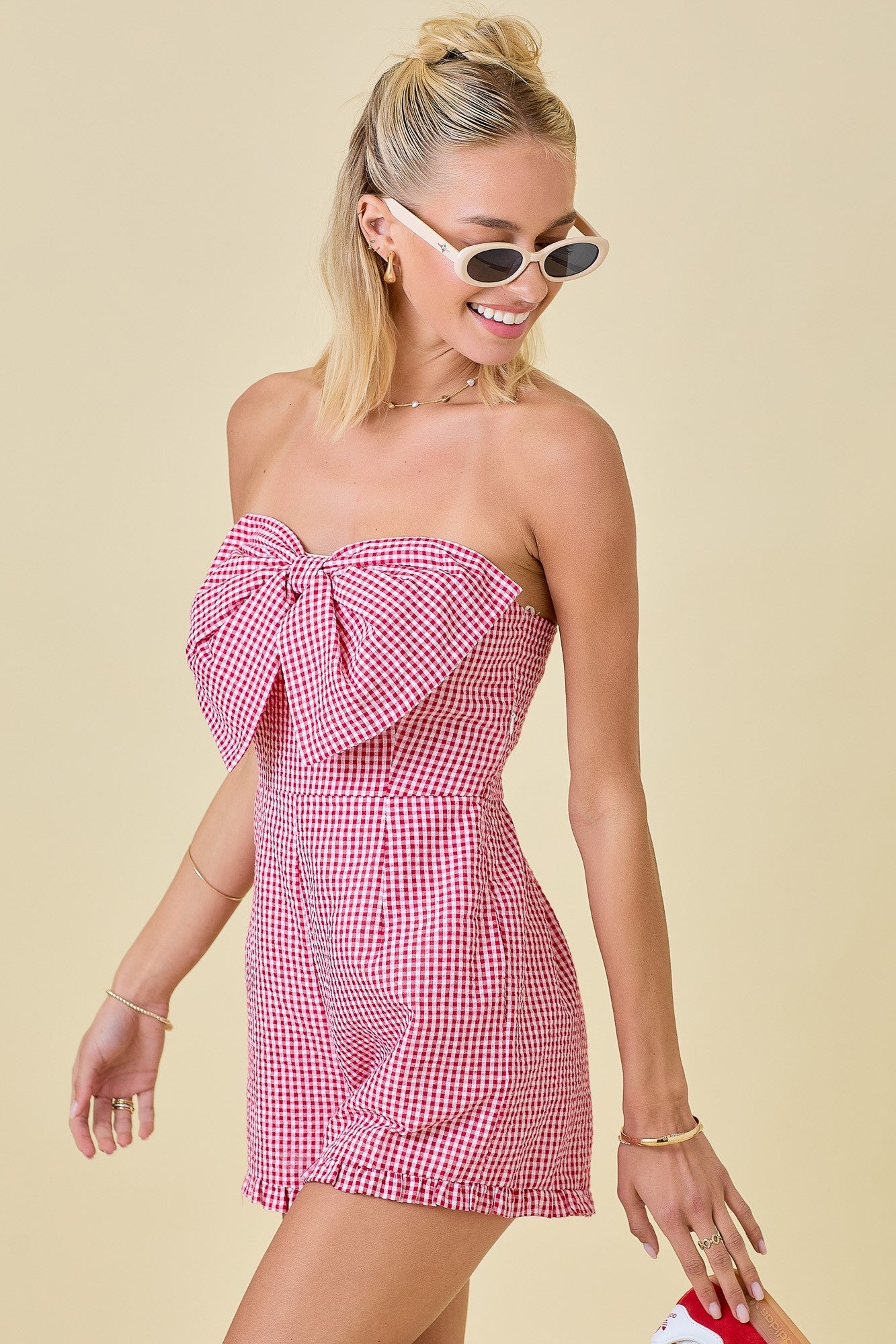 Dixieland Delight Gingham Bow Romper