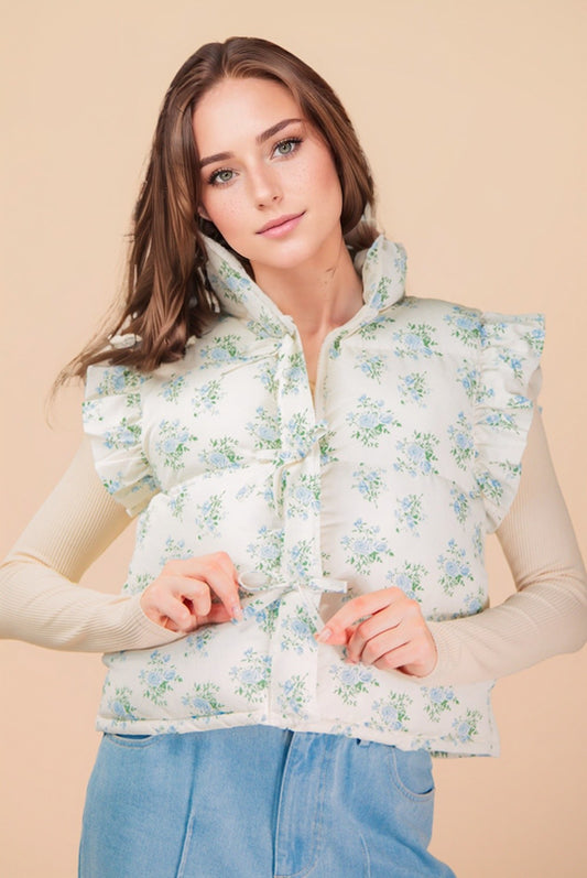 Sweet Pea Floral Puffer Vest