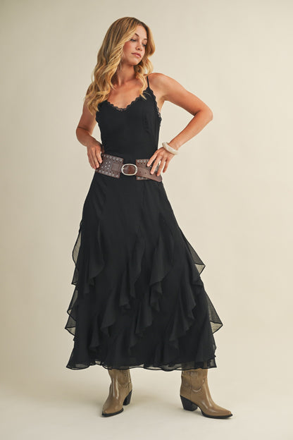 Chasing Sunsets Ruffle Maxi Dress