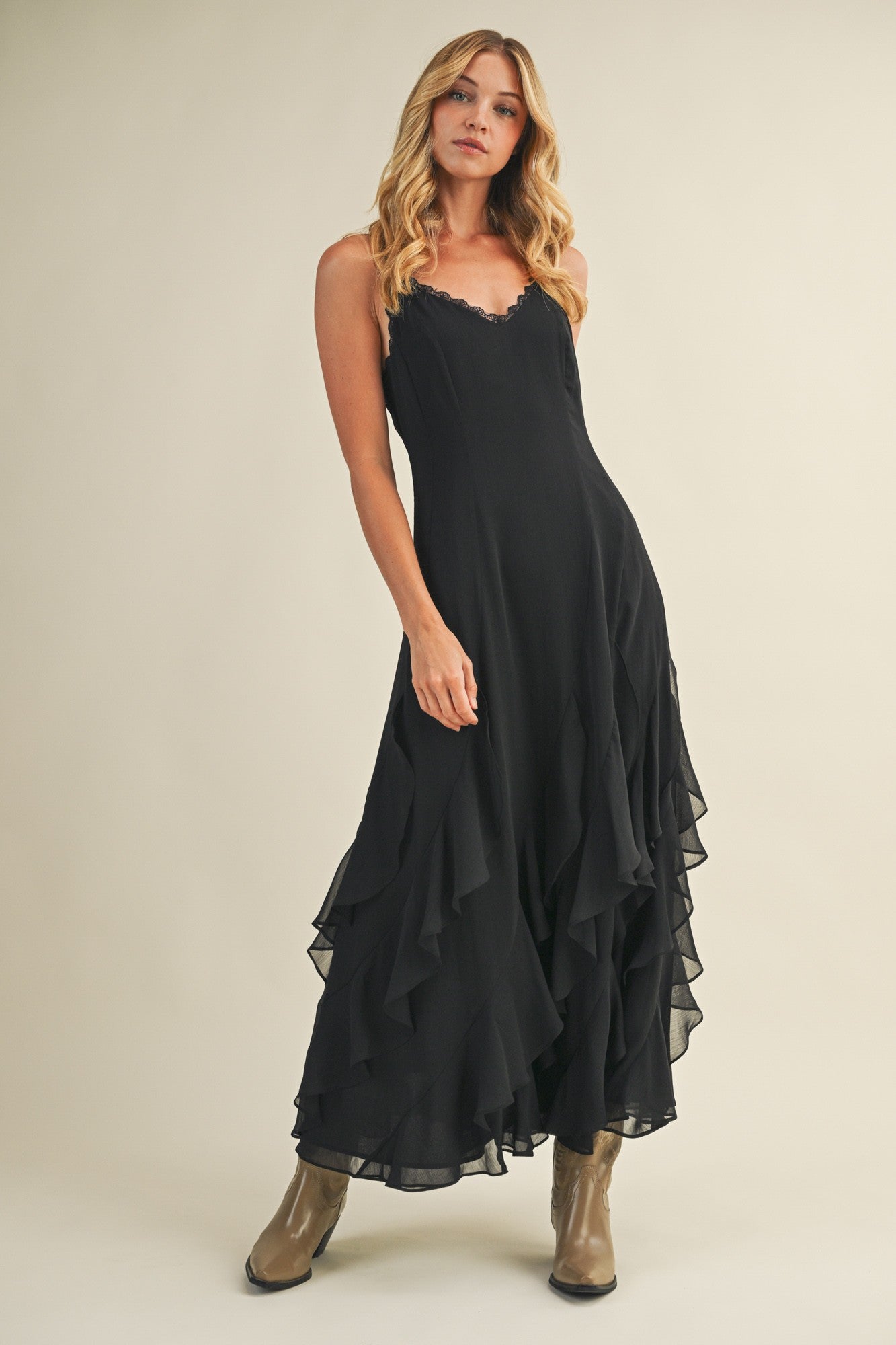 Chasing Sunsets Ruffle Maxi Dress