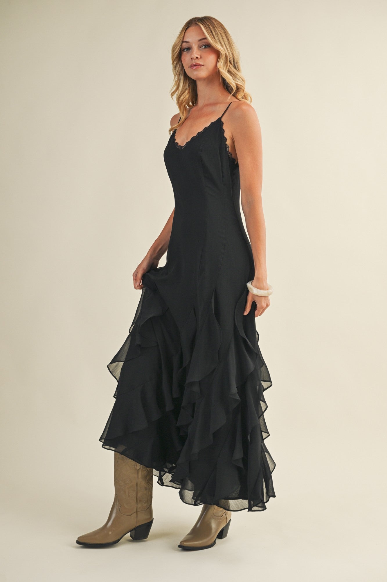 Chasing Sunsets Ruffle Maxi Dress