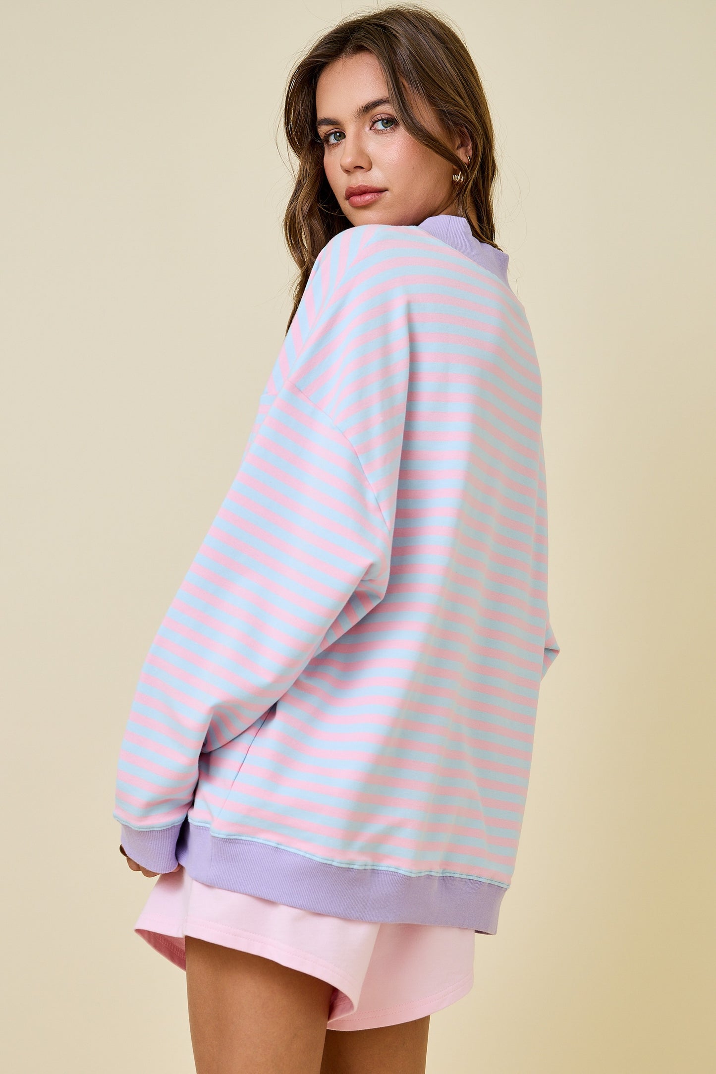 Cotton Candy Striped Mock Neck Sweatshirt
