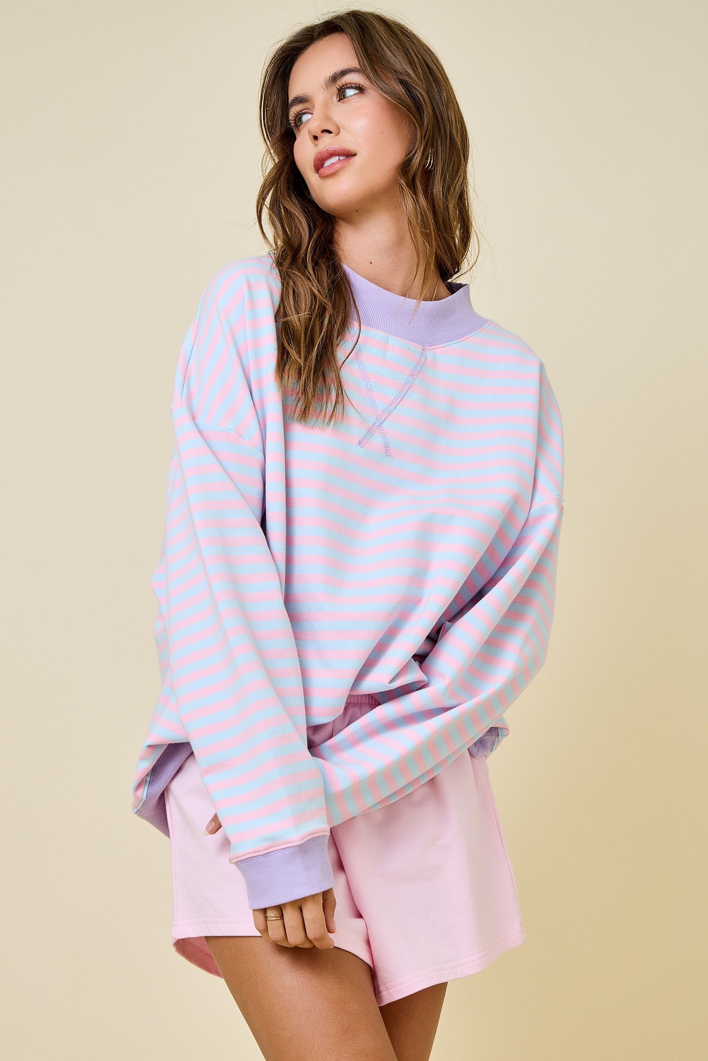 Cotton Candy Striped Mock Neck Sweatshirt