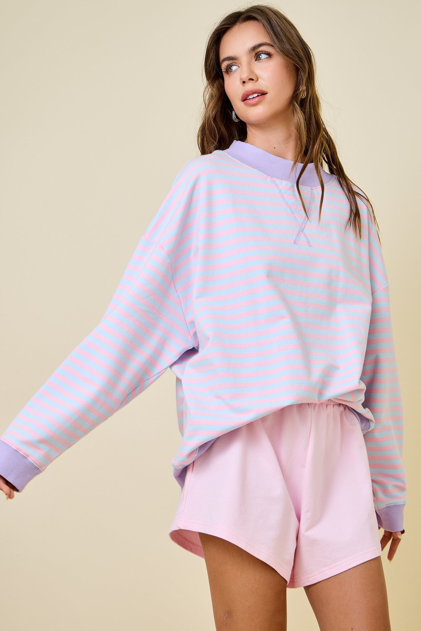 Cotton Candy Striped Mock Neck Sweatshirt