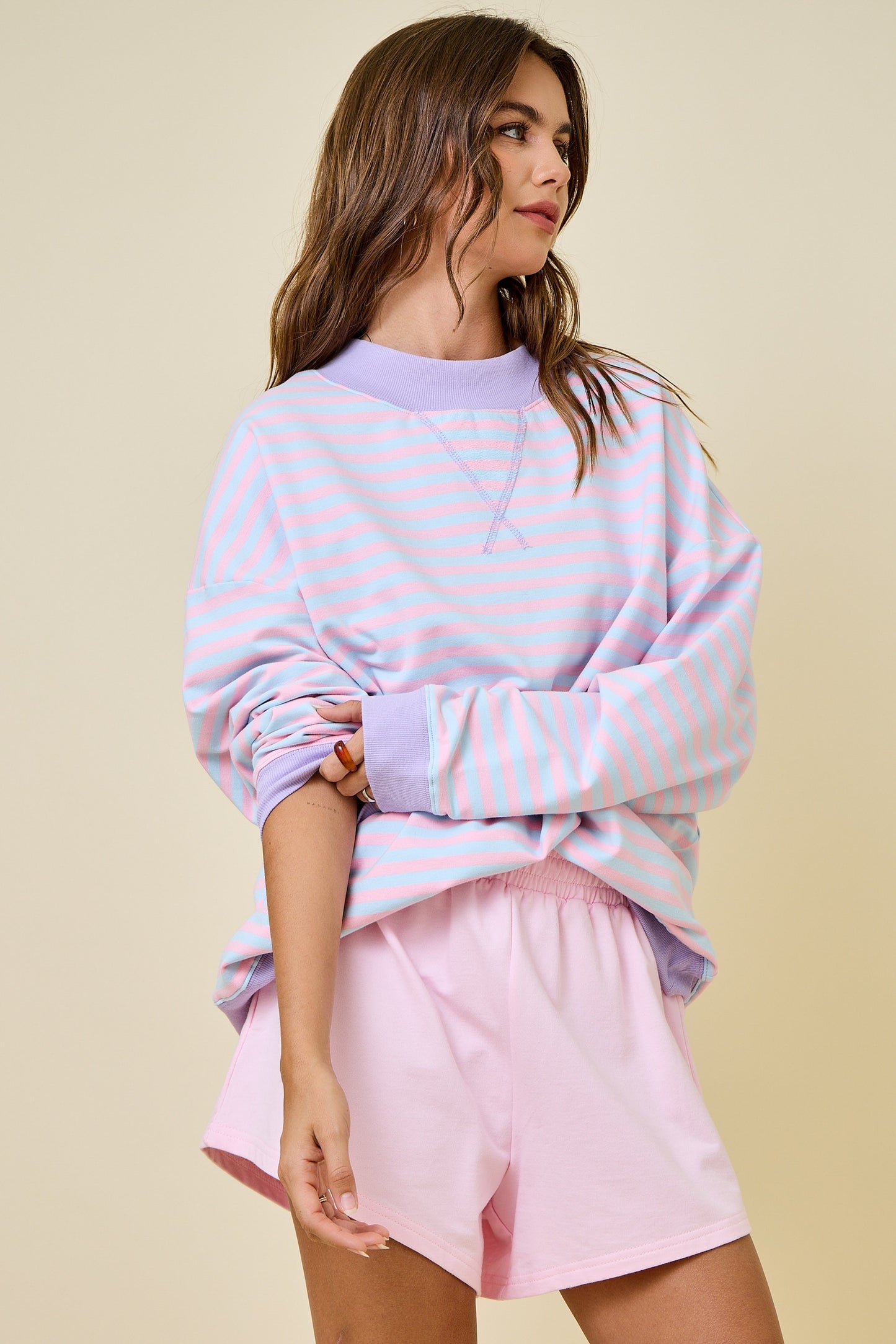 Cotton Candy Striped Mock Neck Sweatshirt