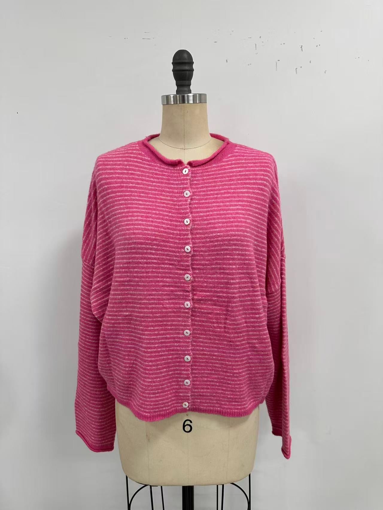 Coffee Run Pinstriped Button Down Cardigan