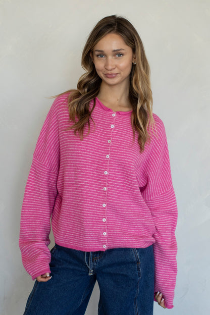 Coffee Run Pinstriped Button Down Cardigan