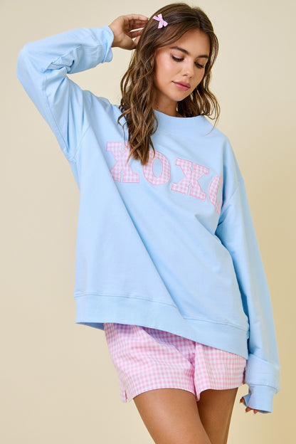 XOXO Gingham Mock Neck Sweatshirt