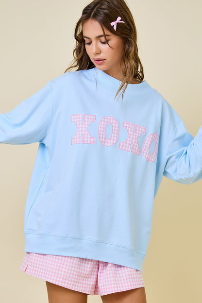 XOXO Gingham Mock Neck Sweatshirt