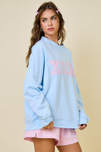 XOXO Gingham Mock Neck Sweatshirt