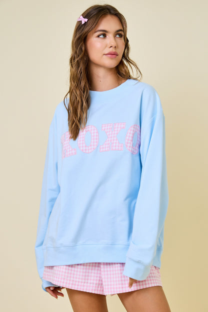 XOXO Gingham Mock Neck Sweatshirt