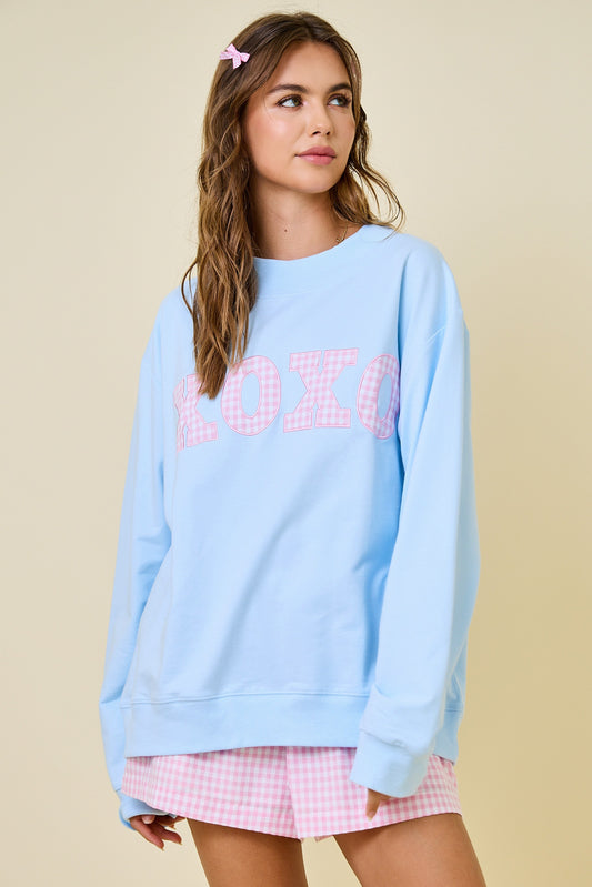 XOXO Gingham Mock Neck Sweatshirt
