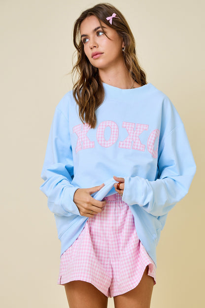 XOXO Gingham Mock Neck Sweatshirt