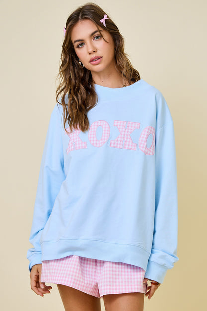 XOXO Gingham Mock Neck Sweatshirt