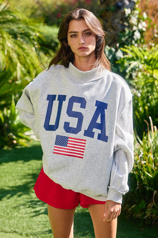 USA/America Reversible Mock Neck Sweatshirt