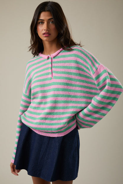 Candyland Striped Henley Sweater