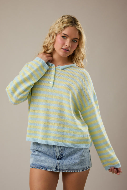 Candyland Striped Henley Sweater