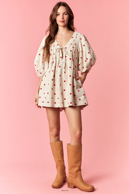 Sweetheart Spotted Twill Denim Romper