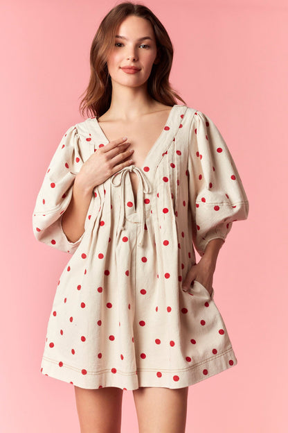Sweetheart Spotted Twill Denim Romper