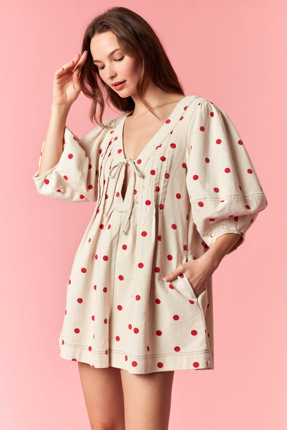 Sweetheart Spotted Twill Denim Romper