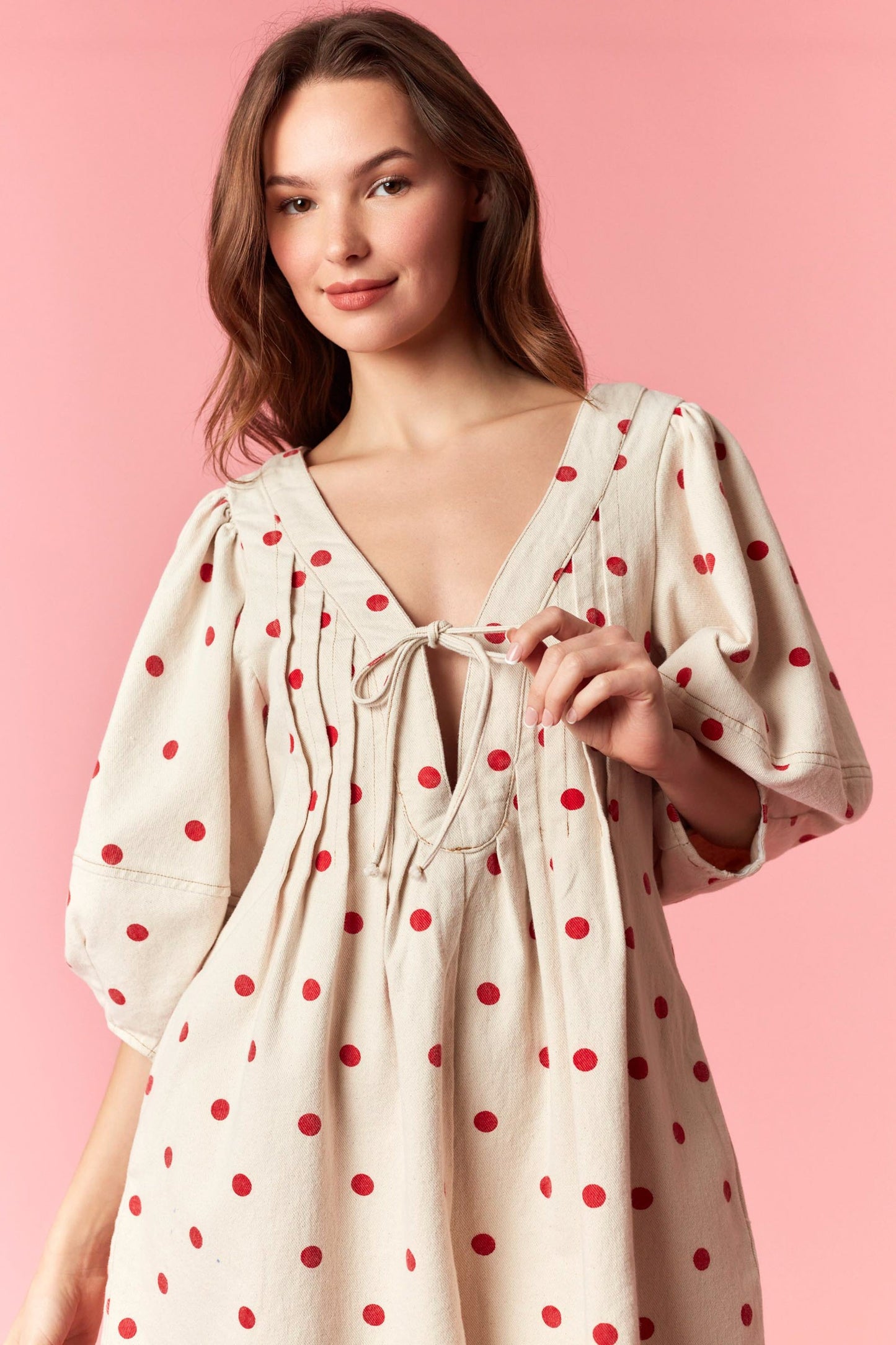 Sweetheart Spotted Twill Denim Romper