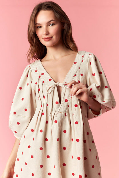 Sweetheart Spotted Twill Denim Romper