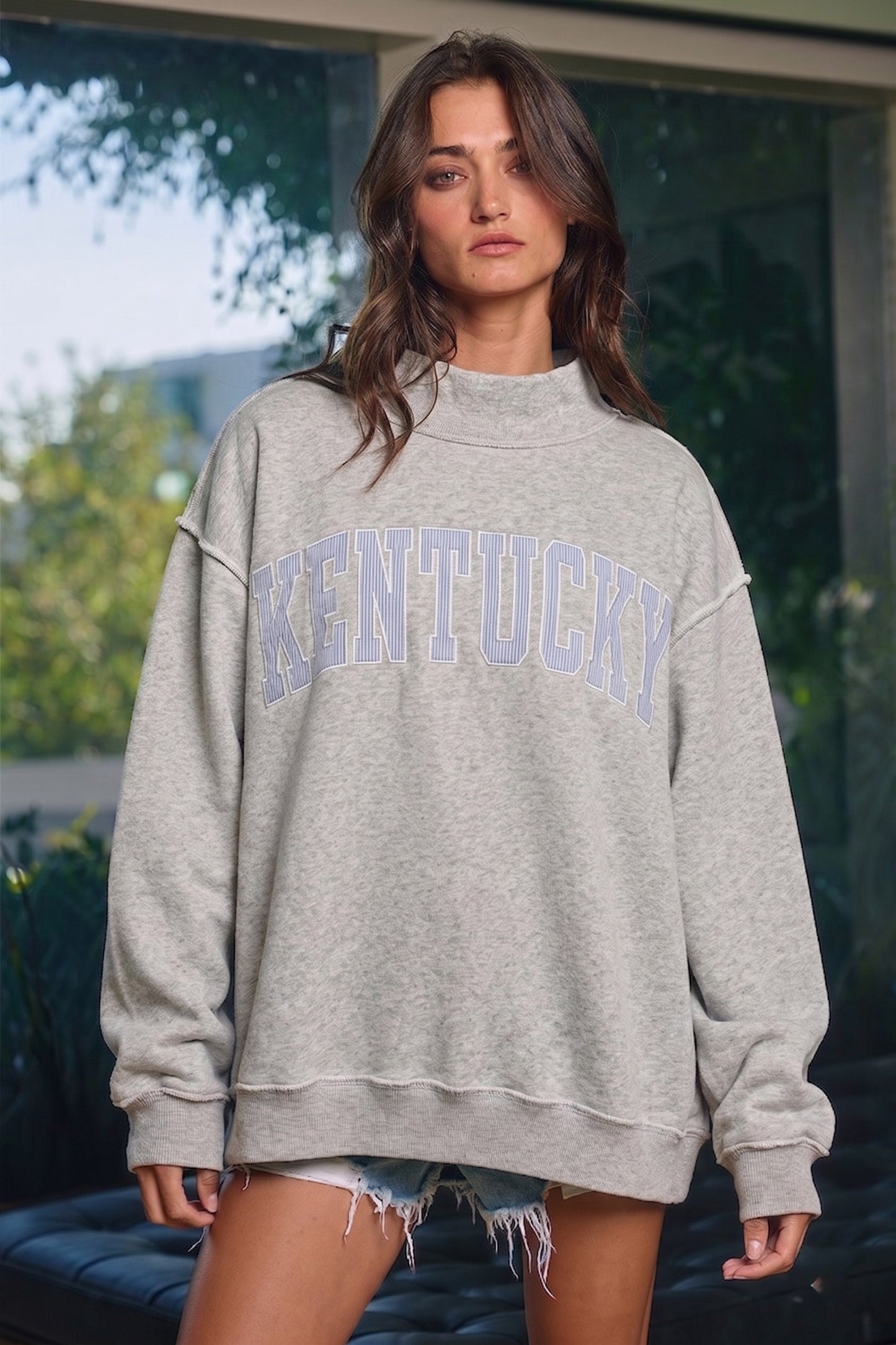 PREORDER: Pinstripe Embroidered Kentucky Mock Neck Sweatshirt (EARLY AUGUST)