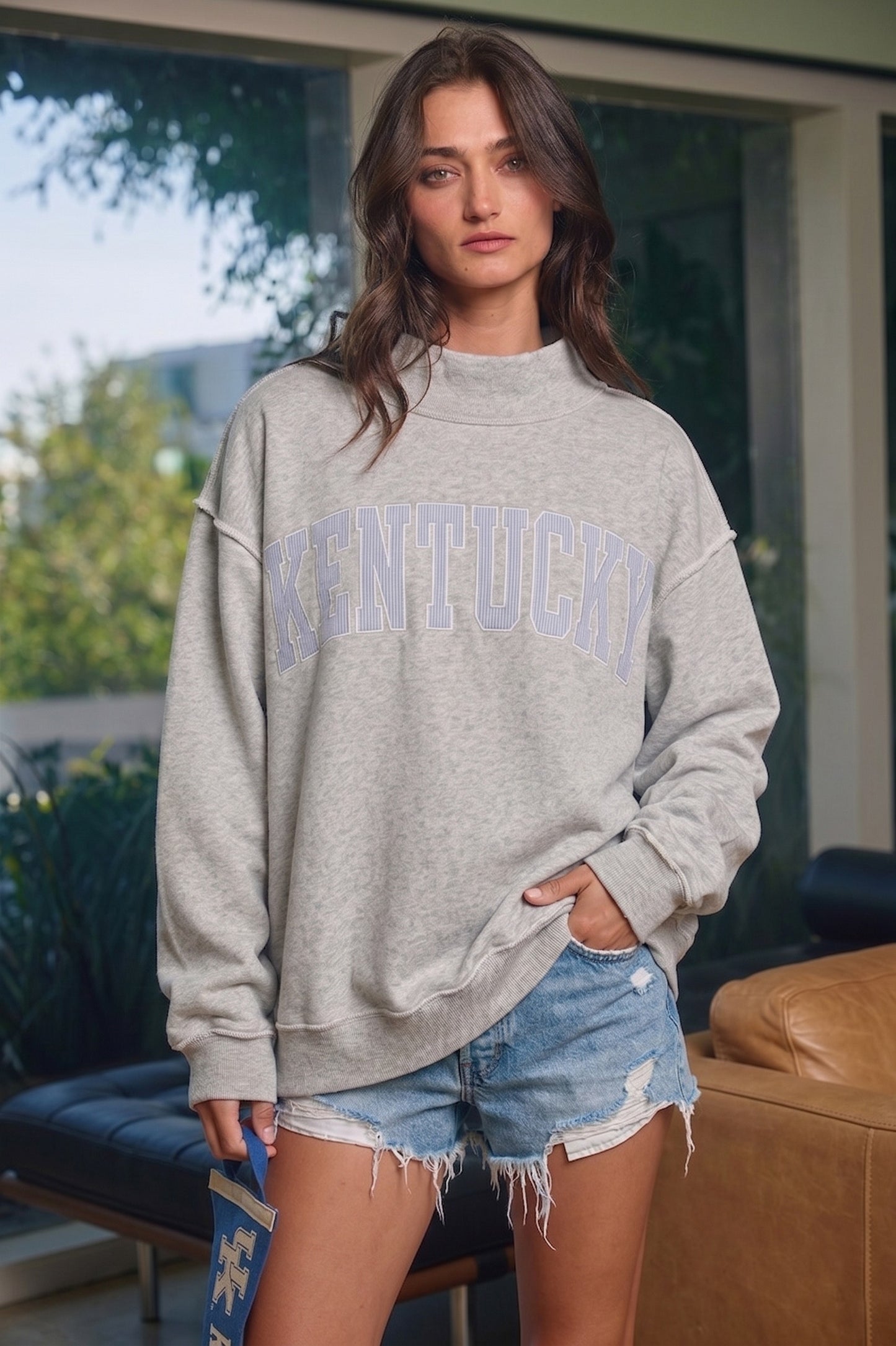 PREORDER: Pinstripe Embroidered Kentucky Mock Neck Sweatshirt (EARLY AUGUST)