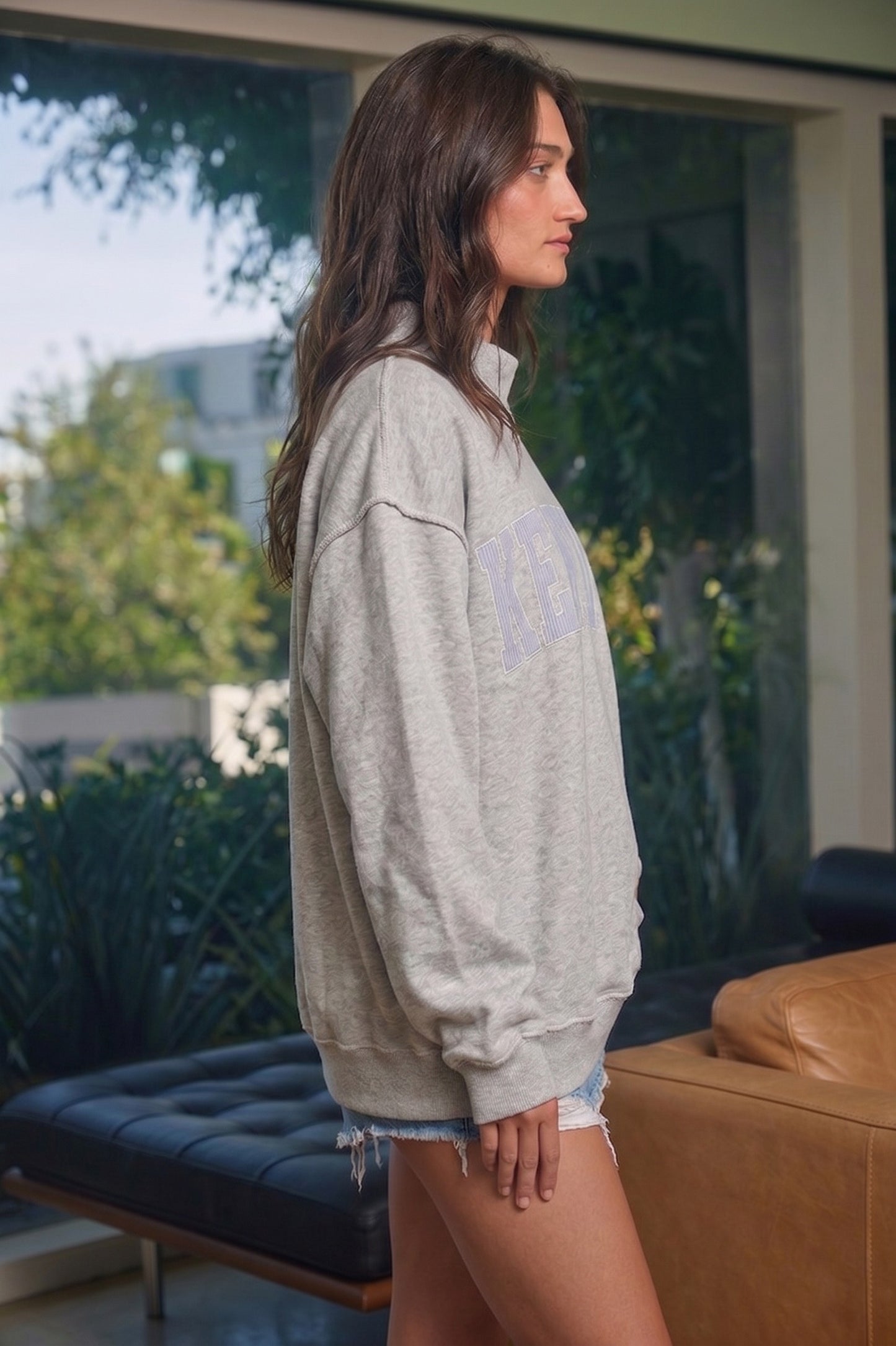 PREORDER: Pinstripe Embroidered Kentucky Mock Neck Sweatshirt (EARLY AUGUST)