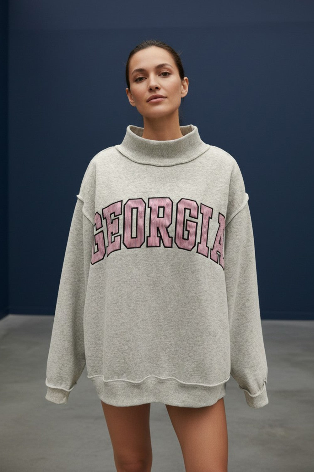 PREORDER: Embroidered Georgia Mock Neck Sweatshirt (EARLY JUNE)