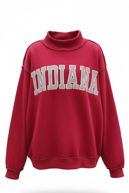 PREORDER: Pinstripe Embroidered Indiana Mock Neck Sweatshirt (LATE JUNE)