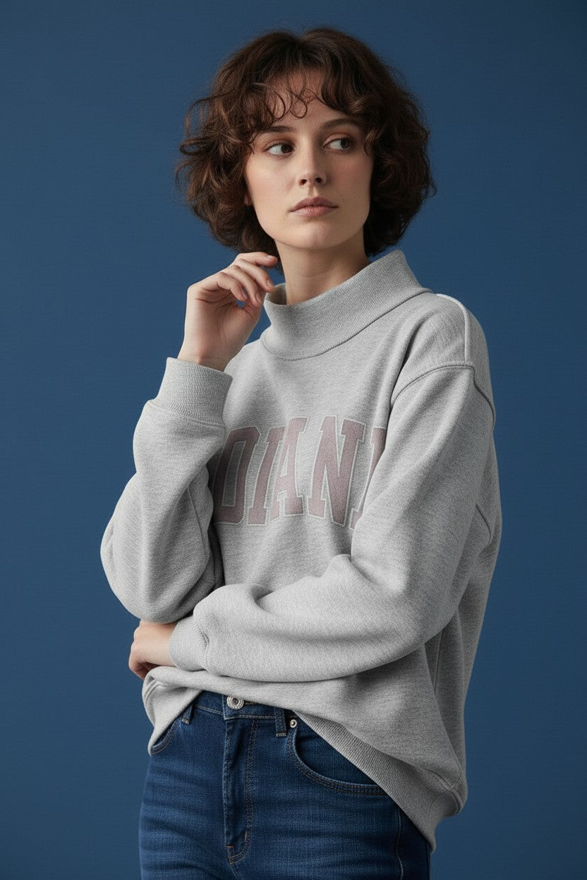 Pinstripe Embroidered Indiana Mock Neck Sweatshirt